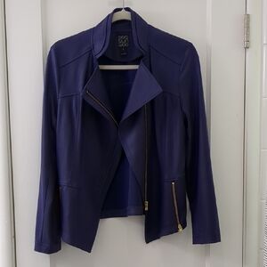 CLARA SUNWOO Purple Leather Jacket Asymmetrical Design
